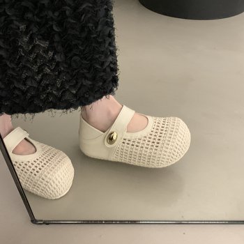 Thick-Soled Velcro Woven Mary Jane Shoes for Women 2025 Summer New Style Hollow Breathable Two-Wear Fashion Shallow Mouth Single Shoes