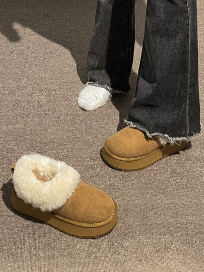 Thick-soled plus velvet thickened snow boots for women 2025 winter new style slip-on short boots hot style warm woolen cotton shoes