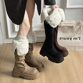 Retro Thick-Soled Fleece-Lined Snow Boots for Women 2025 New Popular Winter Warm Long Boots Northeast Cotton Boots