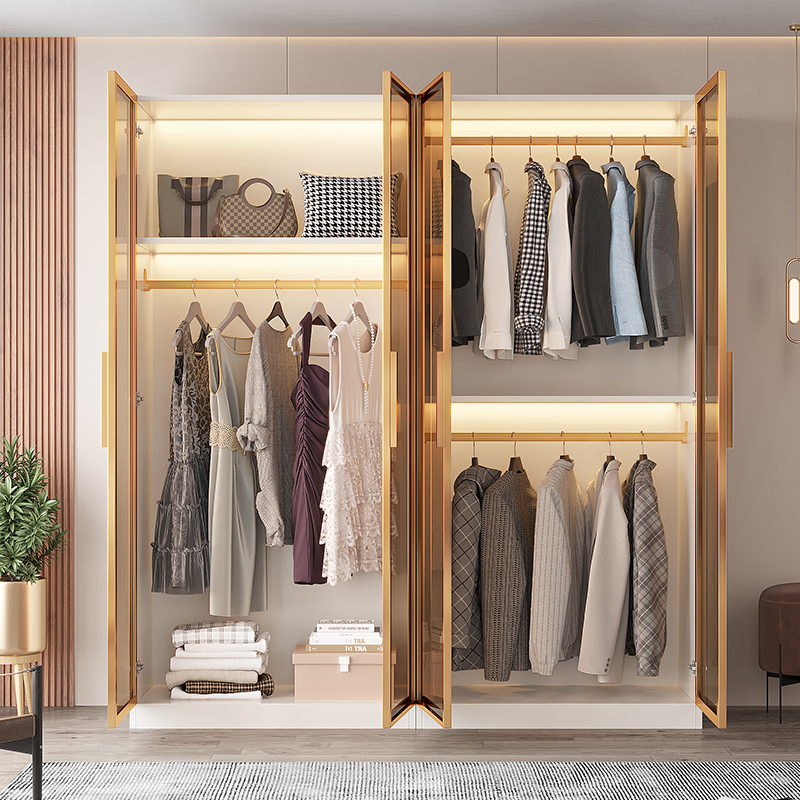 轻奢质感融入生活空间：玻璃门衣柜与实木衣橱的时尚组合