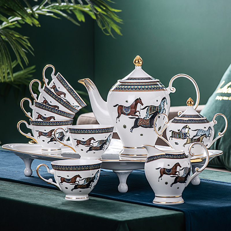 High-end bone ceramic European afternoon tea with classic steeped horse luxury coffee cup package English teapot cup gift box