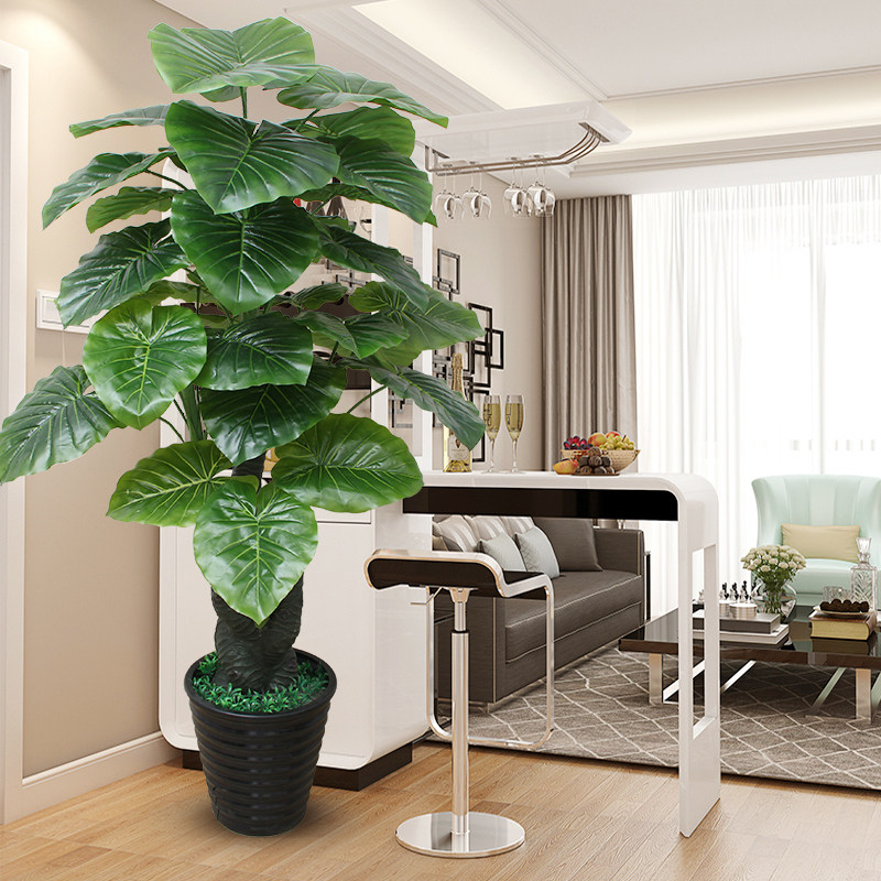 Simulation potted ornaments fortune tree plant plastic flower living room big leaf dripping water Guanyin fake flower interior decoration turtle back