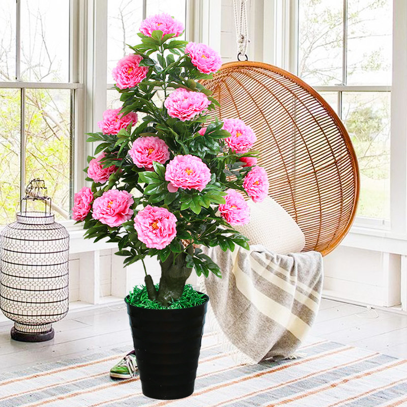 Simulation plant potted plant pendulum piece plastic decoration living room pendulum piece Peony flower large green plant bonsai ground flower fake flowers