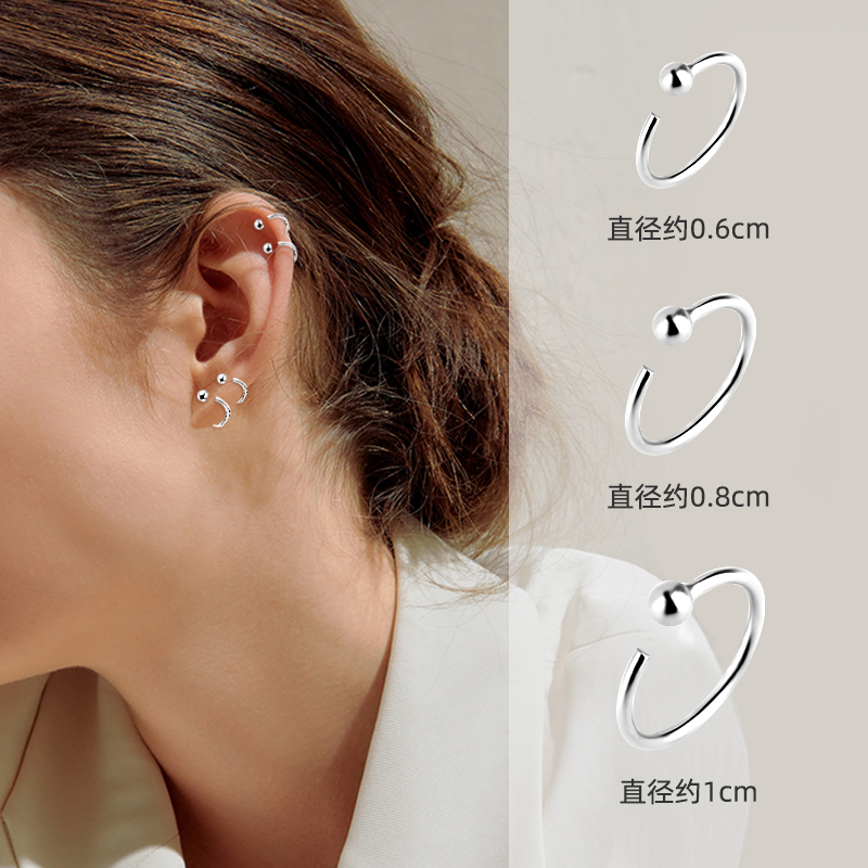 Earthy Hole 999 Pure Silver Earrings Female Ins Lukewarm Wind Minimalist Around Ear ring Ear Buckle Sleep-free Ear Accessories