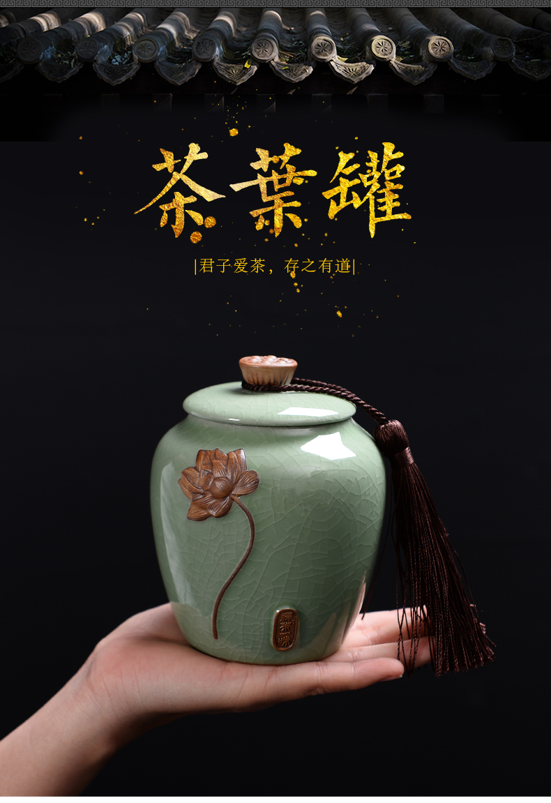 Elder brother up with ceramics pu 'er tea, green tea caddy fixings seal pot store fresh large half jins receives customization