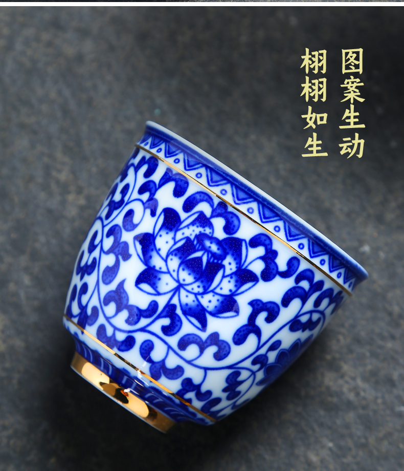 Kung fu tea cups of jingdezhen ceramic cup with single with blue water household glass tea cup tea cup