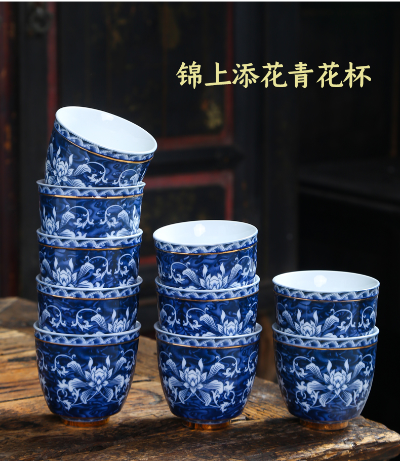 Jingdezhen blue and white porcelain teacup ceramic cups single CPU master cup kung fu tea tea set, the bowl sample tea cup