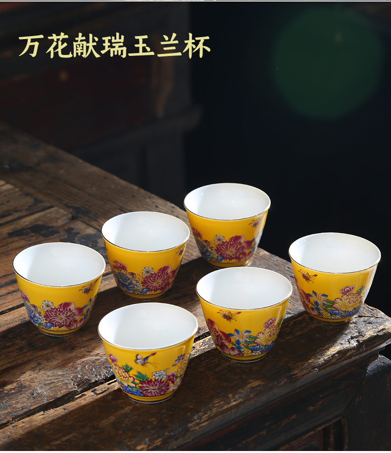Silver colored enamel master cup 999 sterling Silver single CPU ceramic cups restoring ancient ways is tasted Silver gilding Silver sample tea cup kung fu tea set