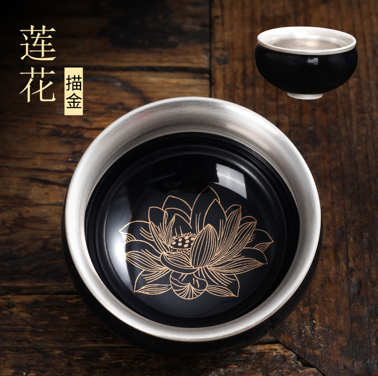 The Master cup single cup 999 sterling silver cup tea ceramic sample tea cup with silver, kung fu bowl is pure manual coppering. As silver cup