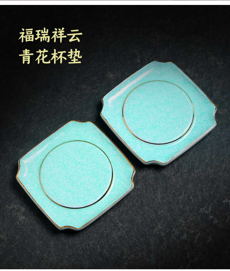 Blue and white porcelain tea cups a shadow Blue cup mat heat - resistant ceramic cup mat kung fu tea tea tea zero household