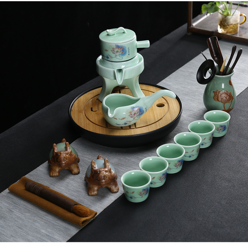 Celadon fortunes half automatic tea set stone mill lazy people make tea, and a complete set of ceramic tea tray household