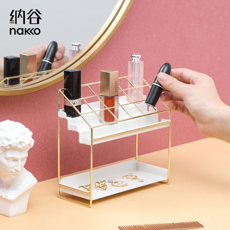 Nagu lipstick storage box ins large-capacity girl heart desktop storage rack Nordic multi-grid cosmetics rack
