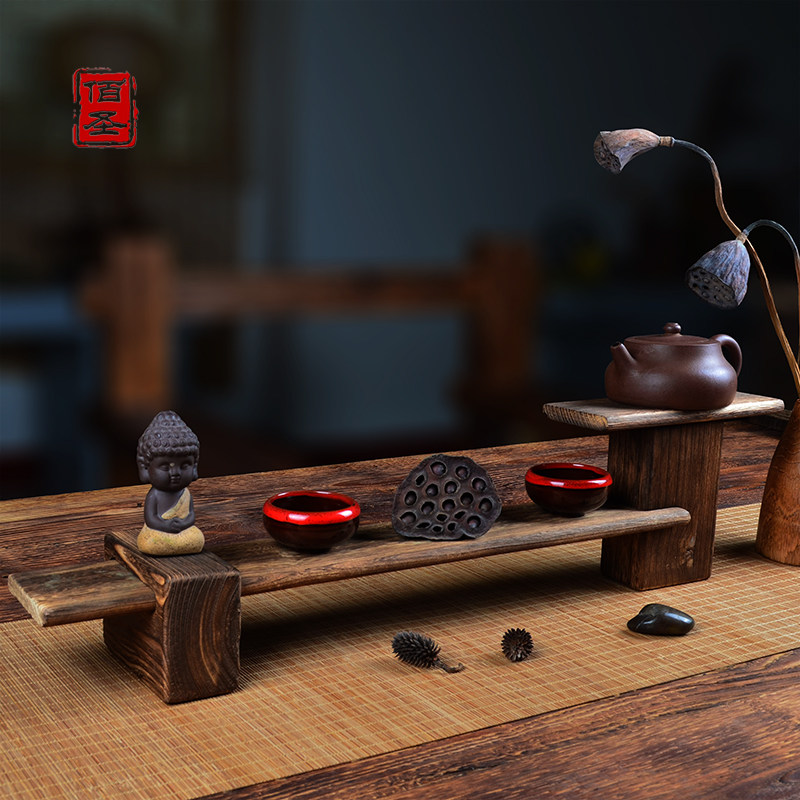 Creative Kunfu Tea Accessories Personality Swing Zen Retro Tea Cup frame Bogu Ancient Solid Wood Shelf