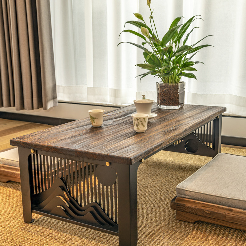 Solid wood kang table tatami small table minimalist bedroom sitting ground day style tea table floating window tea table Zen tea table for home