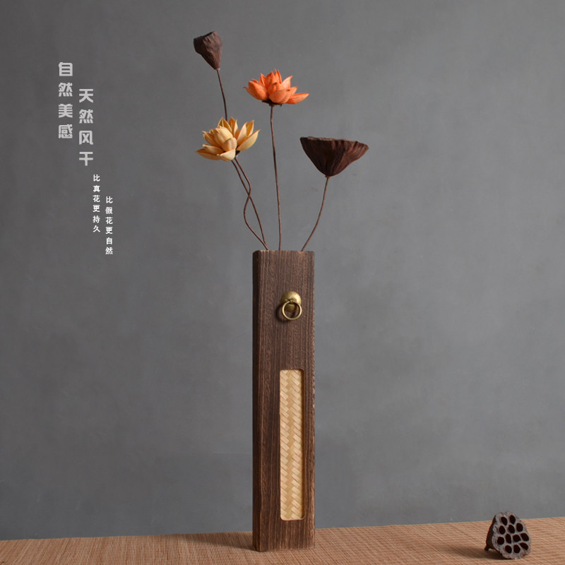 Creative Flower Insert Chinese Vintage Solid Wood Vase Vase Hanging Tea Room Tea House Living Room Wall Decorations