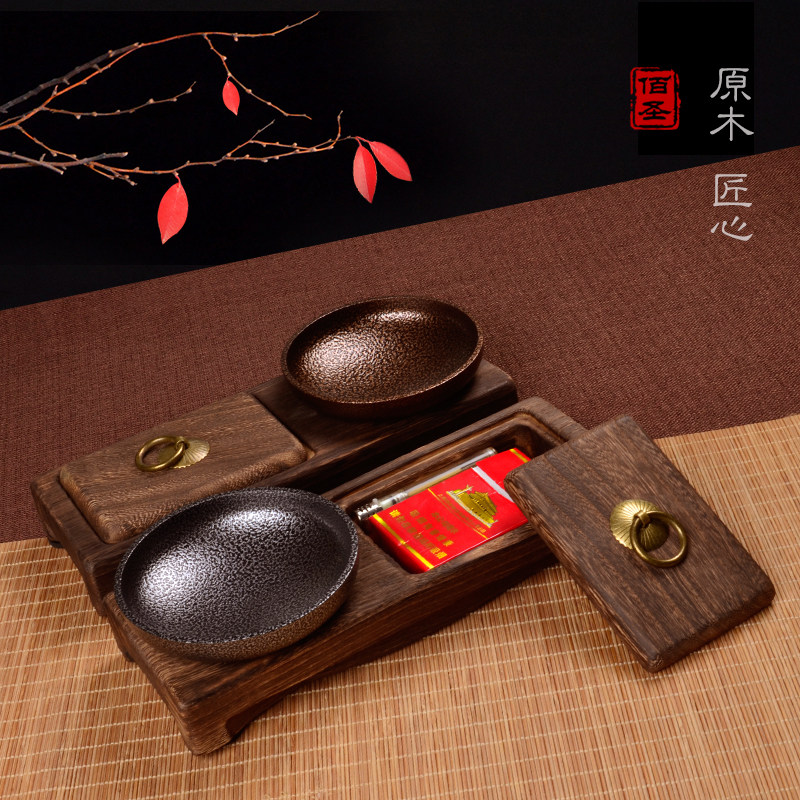 Creative Retro Solid Wood Cigarette Ashtray Living Room Adornment Home Swing Accessories New Chinese Personality Trend Original Office