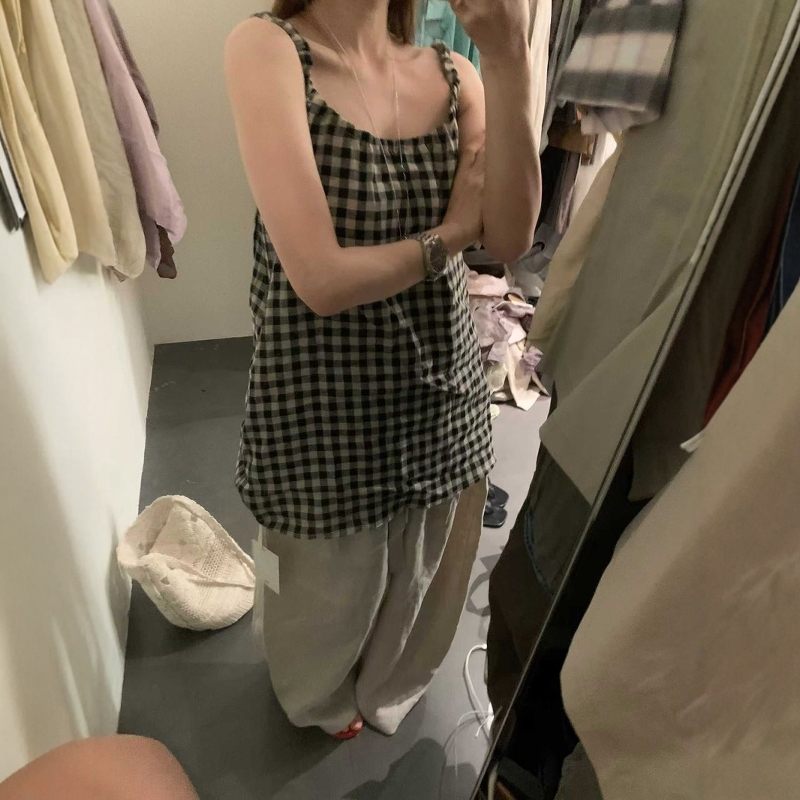 Old Money Style Retro Plaid Tube Top Camisole for Women 2026 Summer Breathable Cool Tummy-Concealing Slimming Versatile Top New