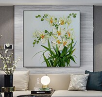 Hand-painted Oil Painting Nordic Living Room Decoration Painting Jade Orchid Modern Brief Restaurant Xuan Guan Sofa Background Floral Hanging Painting