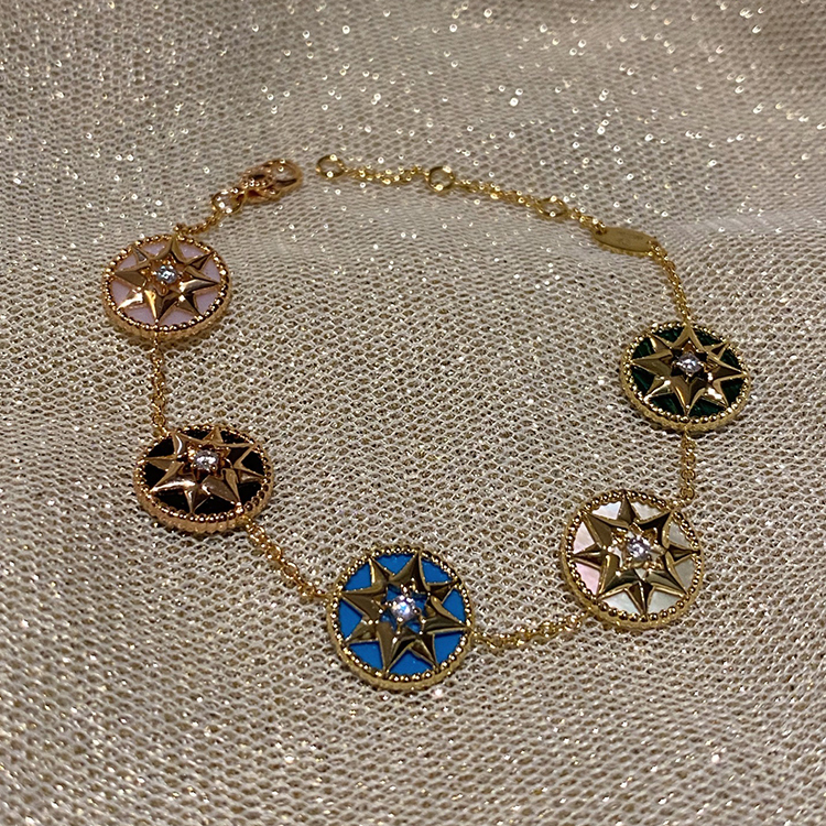 High-End Evening Jewelry 925 Sterling Silver Plated with 18K Rose Gold Eight-Pointed Star Compass Colorful Natural Stone Bracelet for Women Multi-Layered High-End Evening Jewelry 925 Sterling Silver Plated with 18K Rose Gold Eight-Pointed Star Compass Colorful Natural Stone Bracelet for Women Multi-Layered