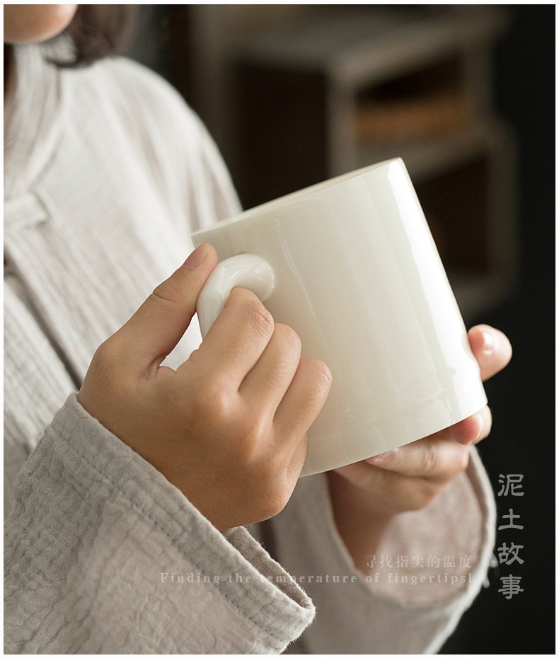 Earth story kung fu tea tea white porcelain office dehua manual single individual cup tea cup with lid