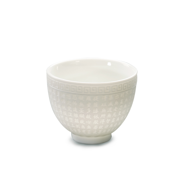 Heart sutra of dehua white porcelain teacup embossment master jade cup manual sample tea cup buford ceramic keller cup of kung fu
