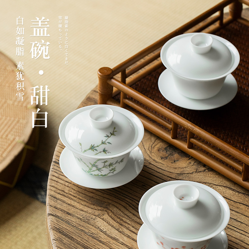 Jingdezhen only sweet white thin foetus hand - made three tureen single tea bowl to bowl kung fu tea set, ceramic cups