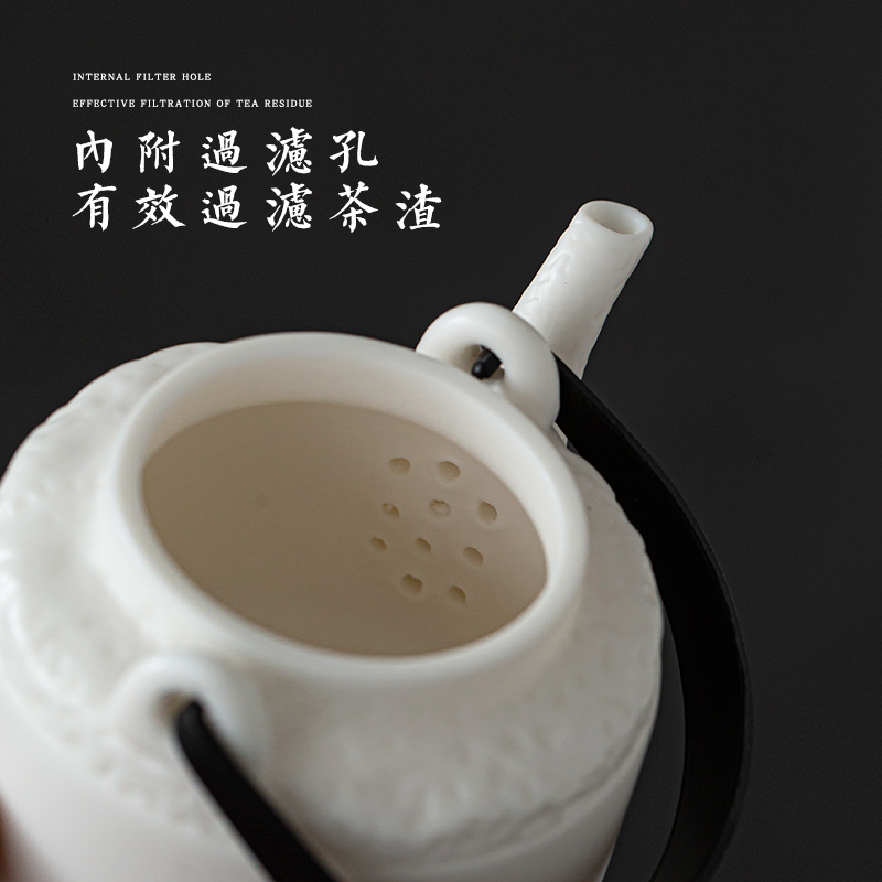 Earth story tea kettle ceramic household kung fu biscuit firing single girder pot pot of hand made dehua white porcelain teapots