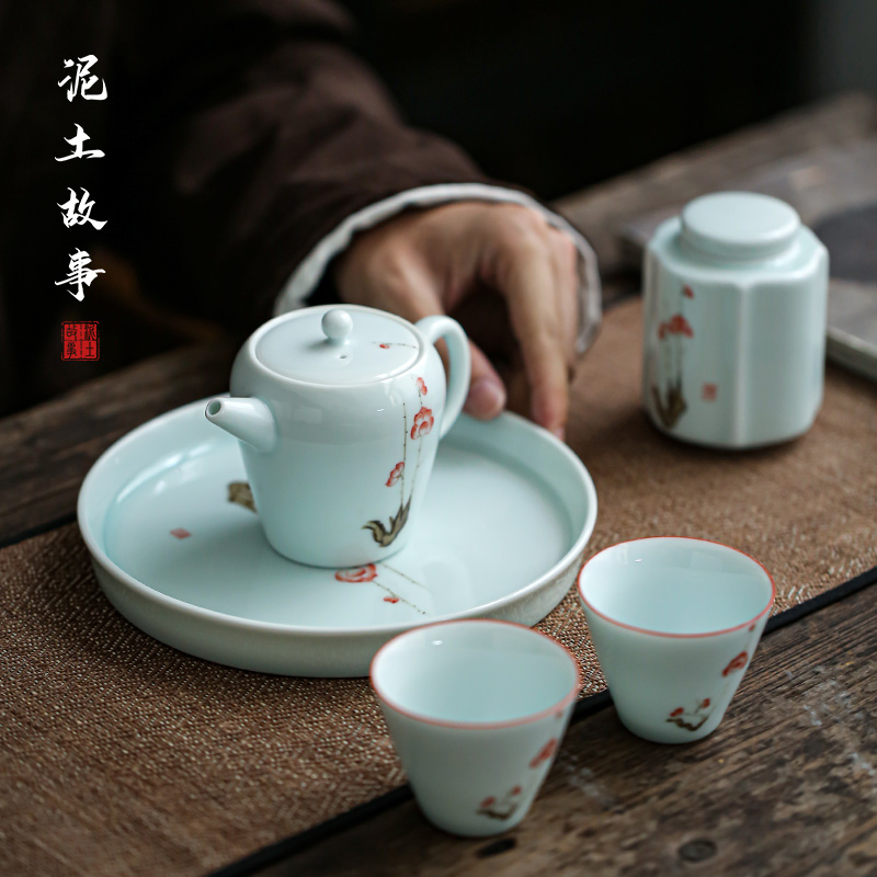 The Home office shadow green name plum flower ceramic hand - made kunfu tea tea tea teapot teacup suit I and contracted