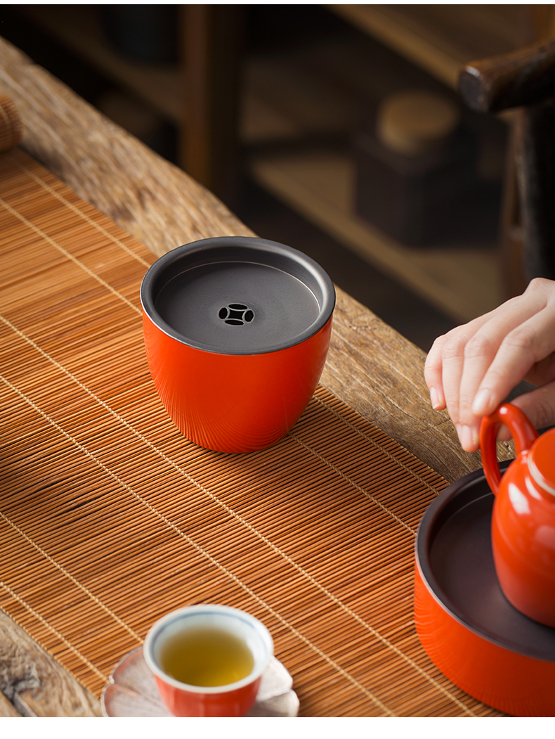 Jingdezhen coral red tea tin on water wash water jar tea wash to small ceramic household Japanese cup hot wash barrels