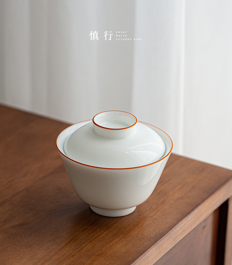 Jingdezhen pure manual only three tureen them a single thin body ceramic bowl cups kung fu tea set