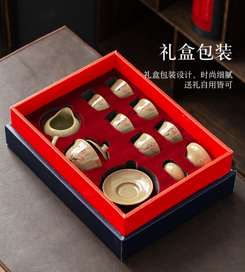 Jingdezhen hand - made lotus tureen ice cracked piece of kung fu tea set suit household contracted teapot teacup ceramics