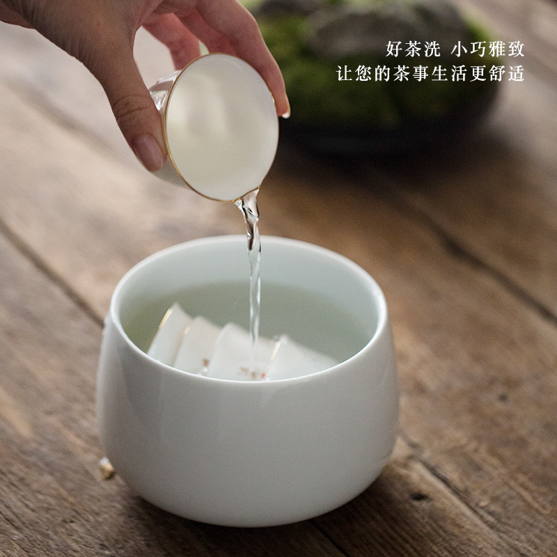 Sweet white large tea to wash to the ceramic household Japanese writing brush washer tea accessories zero with washing water jar for wash bowl