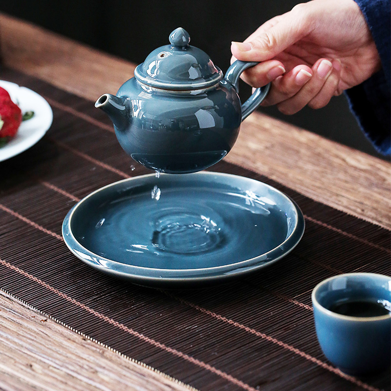 Earth story ji blue glazed pot with ceramic bearing kung fu tea accessories zero household contracted tea pot pad dry