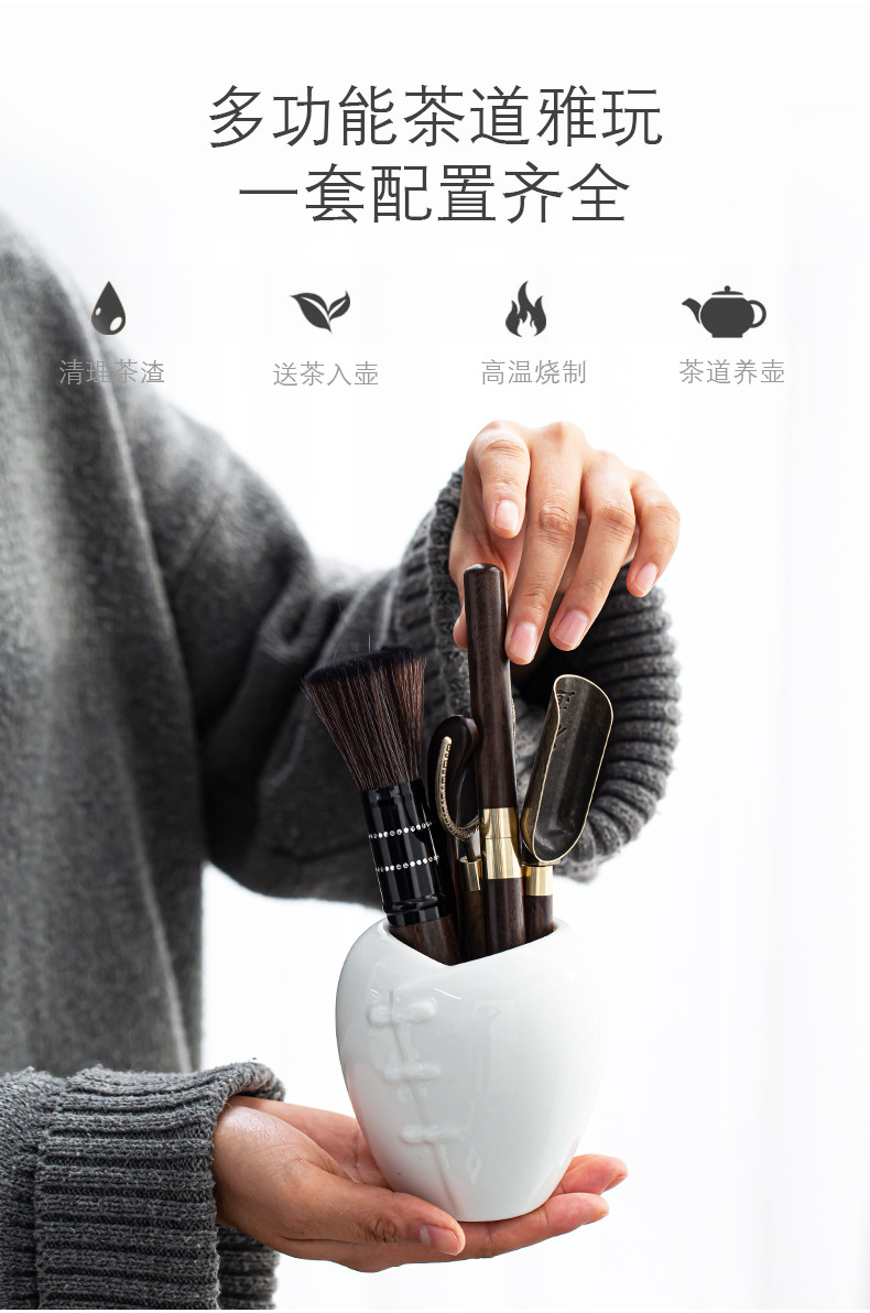 Dehua porcelain kung fu tea set jade fittings 6 gentleman 's tea is the tea taking tea spoon, tea tin, tea art ChaZhen six gentleman' s suit