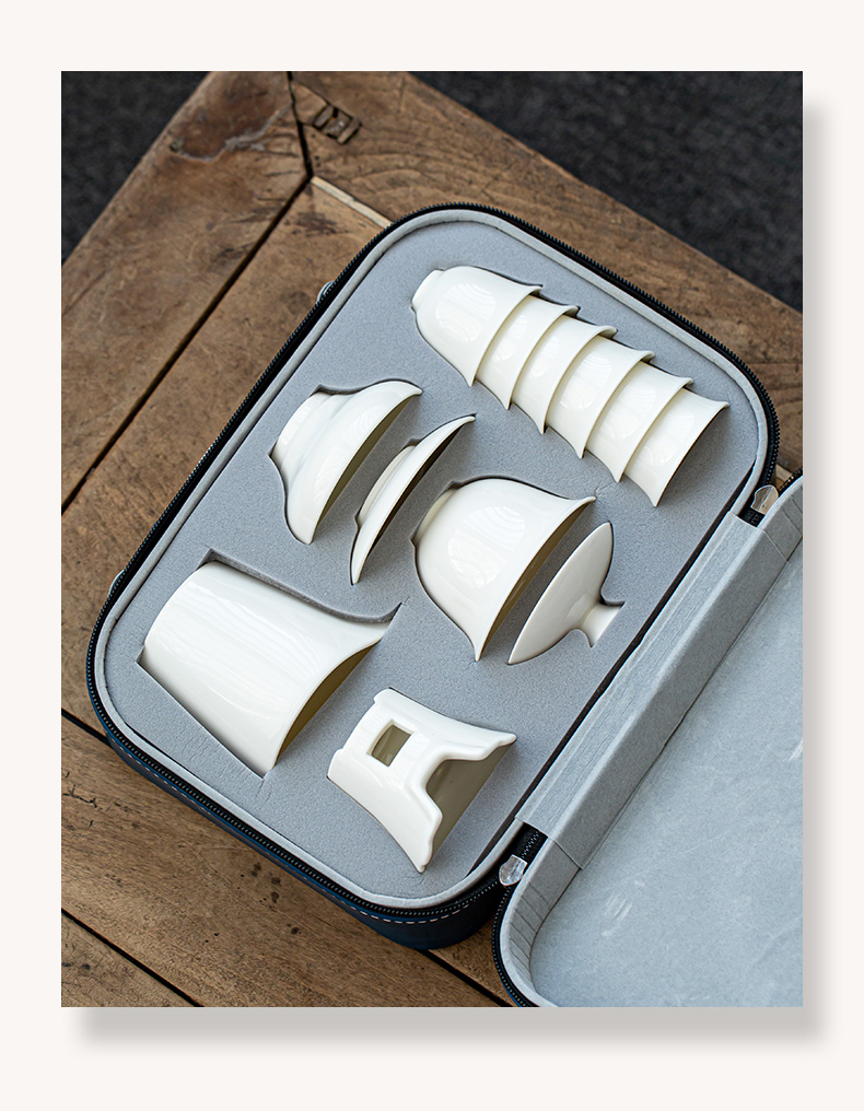 Earth story set of travel group of dehua white porcelain ceramic tea set, tea art would suit portable bag kung fu tea set