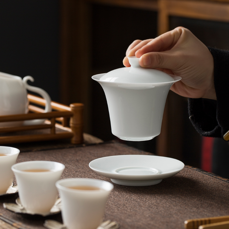 Jingdezhen pure manual three just tureen large white porcelain cups a single thin foetus ceramic bowl kung fu tea set