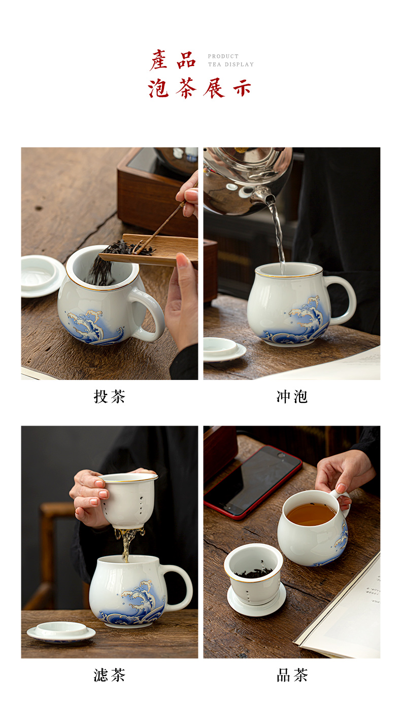 Jingdezhen porcelain ceramic cups kung fu tea set office master cup with cover cup cup suit) the meeting