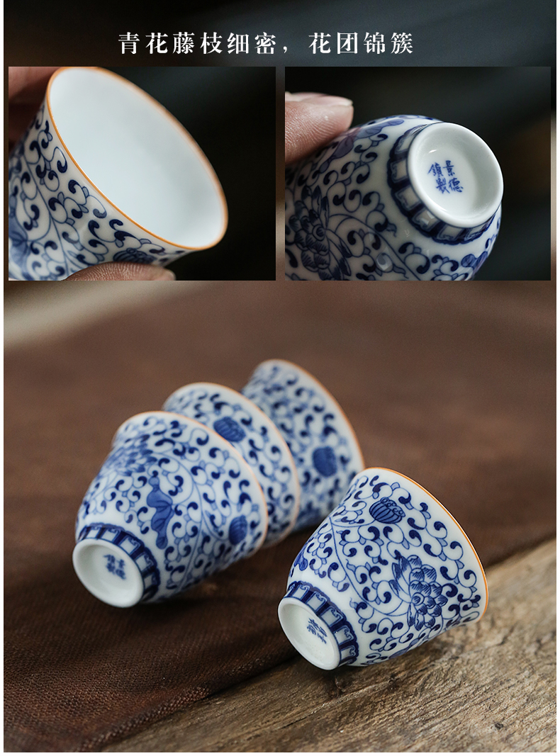 Jingdezhen blue and white porcelain tea set manual ceramic teapot kung fu of a complete set of tea cups tureen