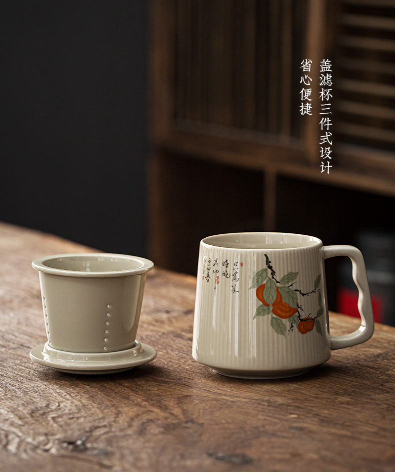 Jingdezhen tea cups of tea separation filter with cover man individual special glass ceramic office