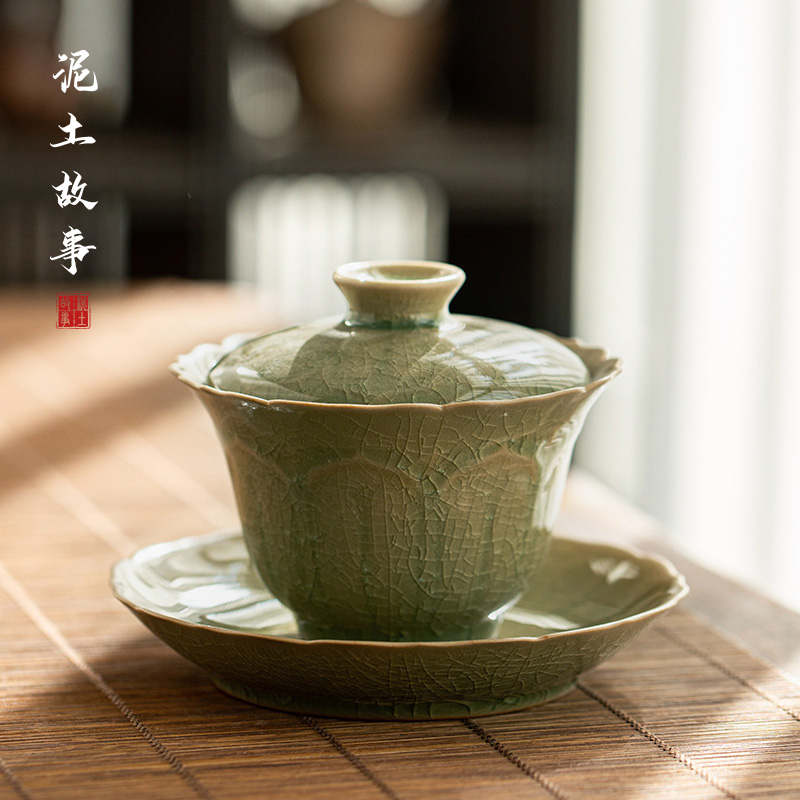 Jingdezhen, the up of ice to crack the manual only three tureen CPU use ceramic tea bowl set tea service