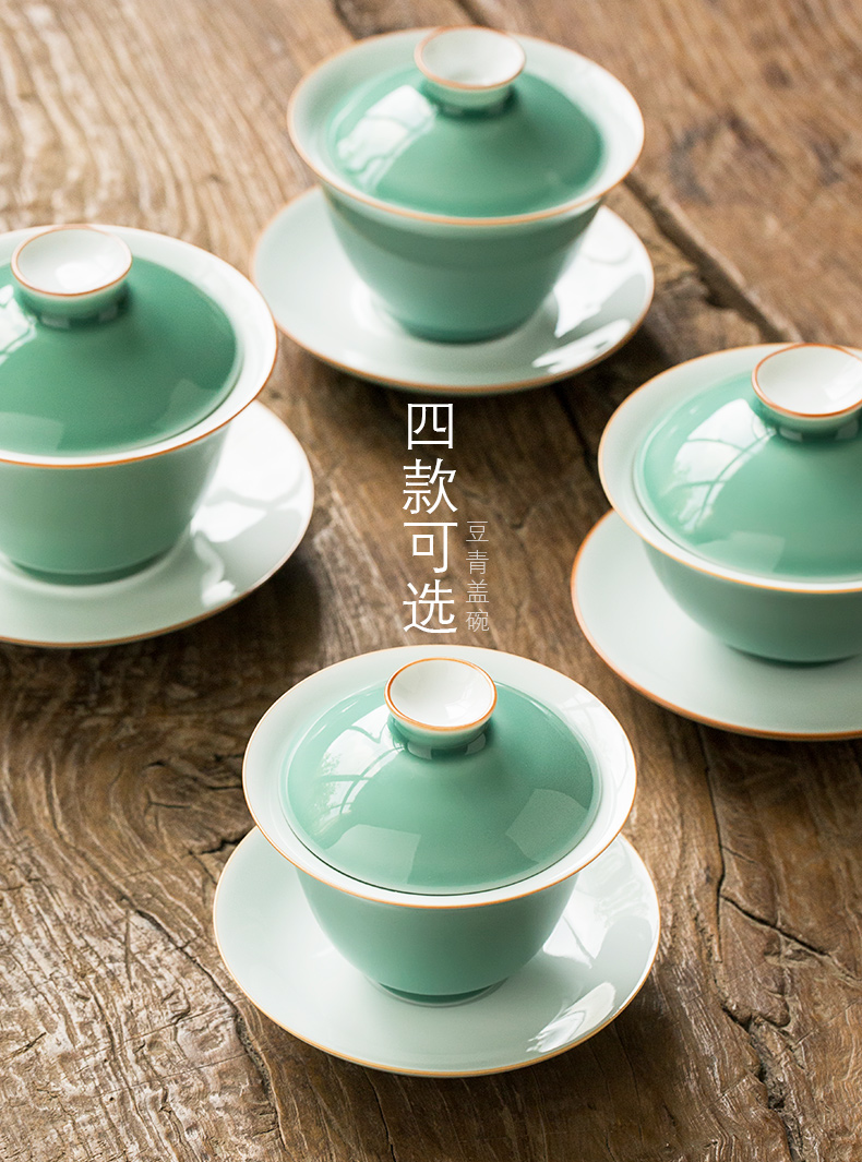 Jingdezhen ceramic pea green, large tureen tea sets tea bowl three tureen only single kung fu tea set