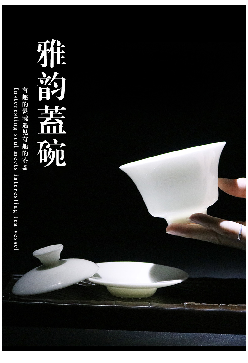 Soil dehua manual three story tureen tea cups of jade white porcelain ceramic kung fu tea bowl