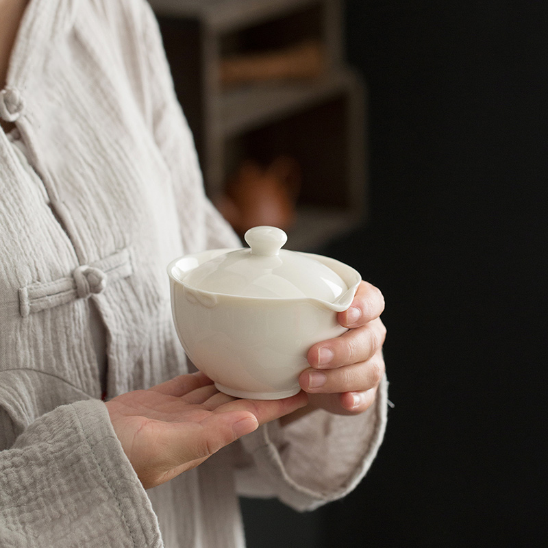 Earth story dehua white porcelain hand grasp pot inferior smooth jade porcelain large move anti hot filter tea, kungfu tea pot