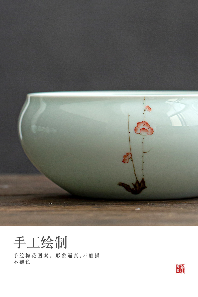 Earth story hand - made name plum shadow oolong tea wash your cup under glaze color celadon bowl of tea with zero water jar water washing