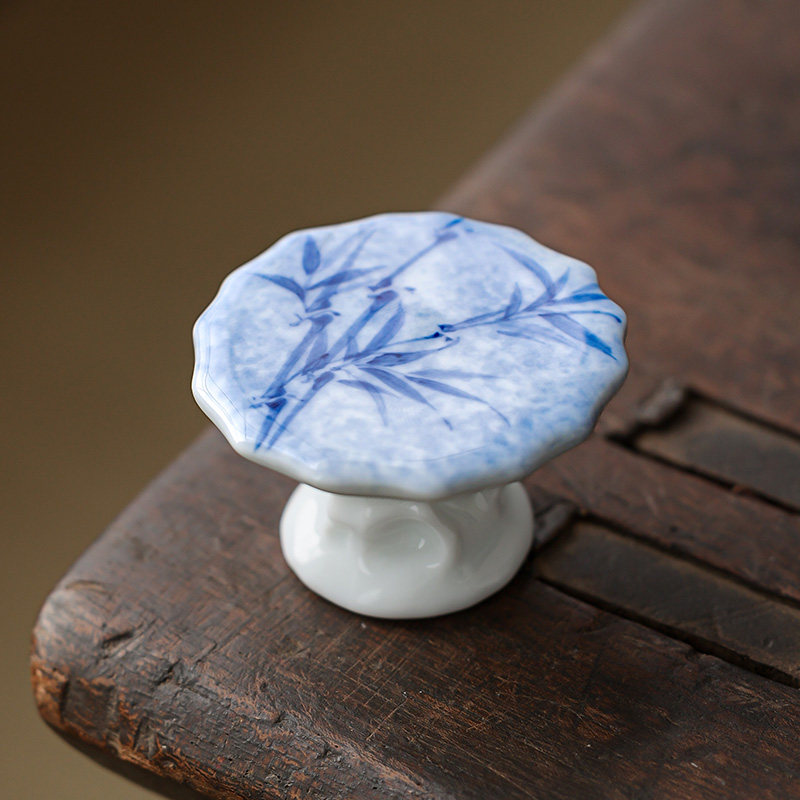 Pure hand painted ink dyed green bamboo cover Lid Tray Chinese High-end Zen ceramic Porcelain Purple Sand Tea Set Mat Tea Road Accessories-Taobao