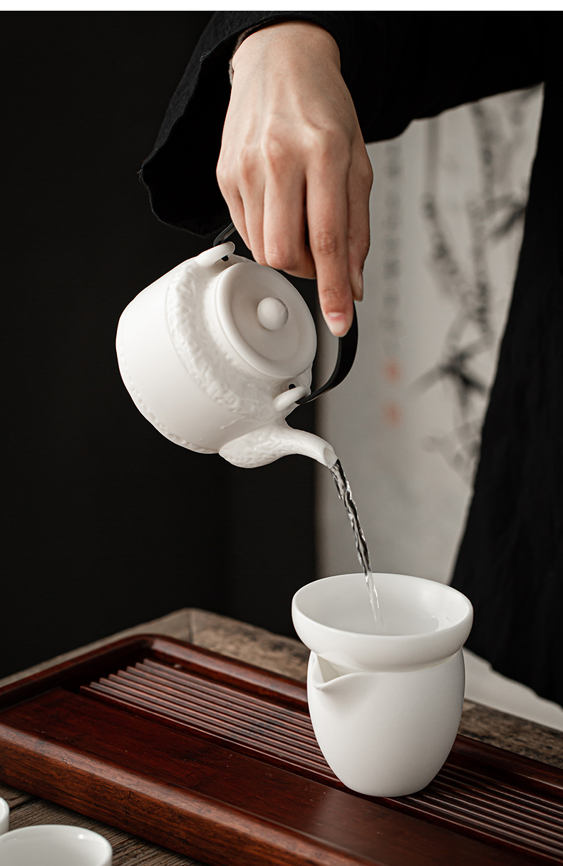 Earth story tea kettle ceramic household kung fu biscuit firing single girder pot pot of hand made dehua white porcelain teapots