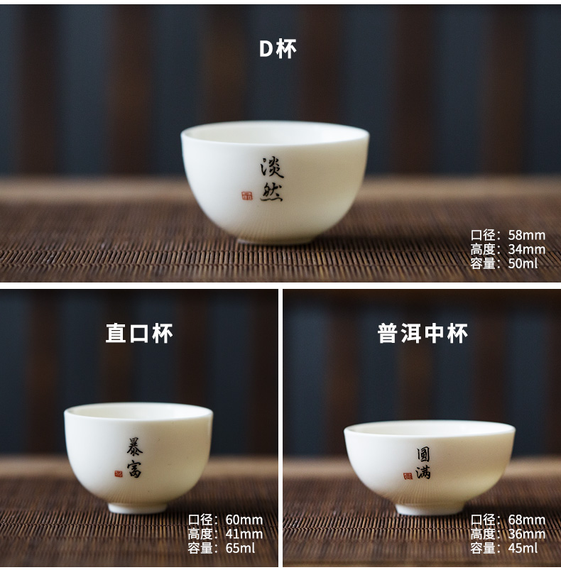 Lard white lettering custom small kung fu tea cups dehua white porcelain ceramic sample tea cup single cup masters cup tea tureen