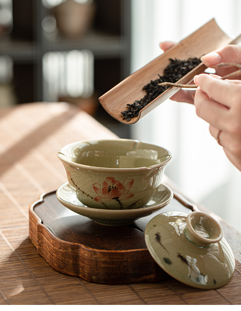 Jingdezhen manual only three tureen cup ice to crack the up hand - made lotus bowl of household hot tea bowl