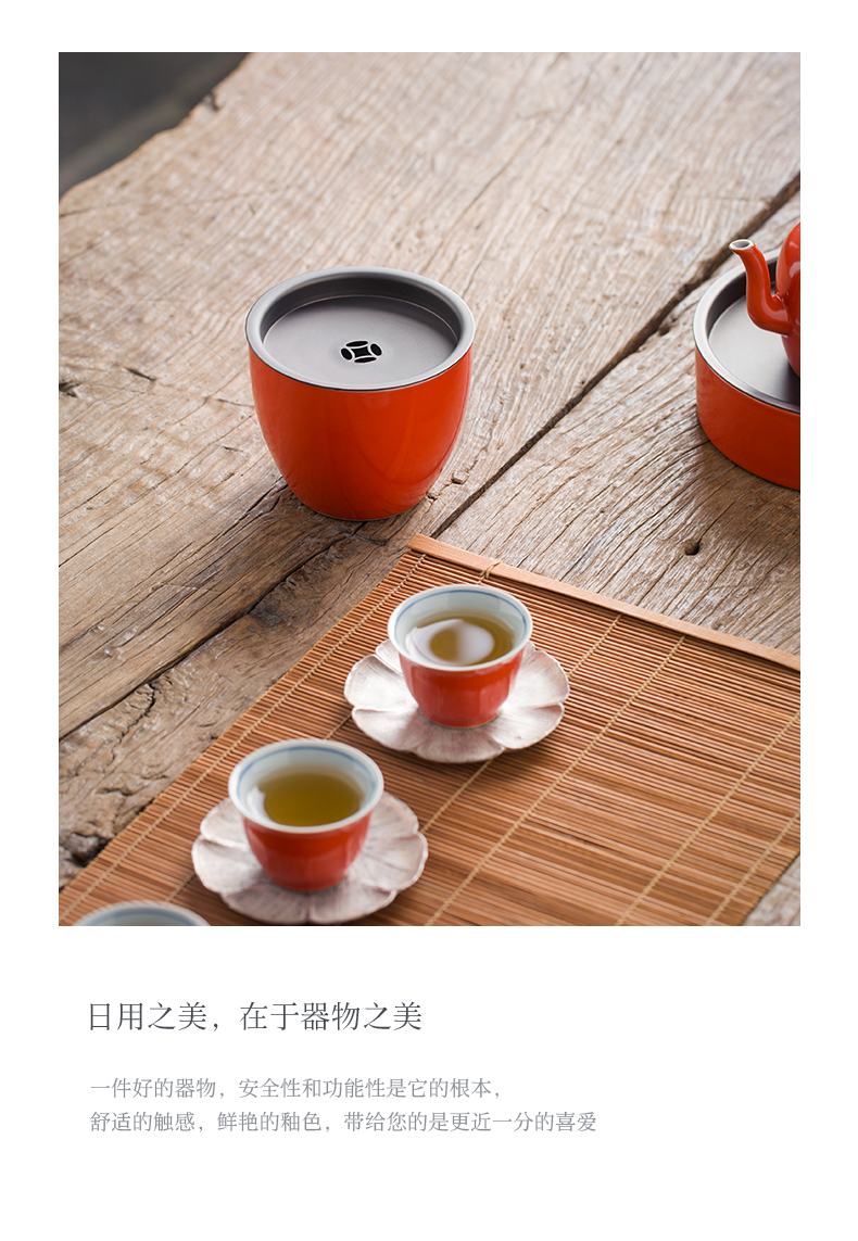 Jingdezhen coral red tea tin on water wash water jar tea wash to small ceramic household Japanese cup hot wash barrels