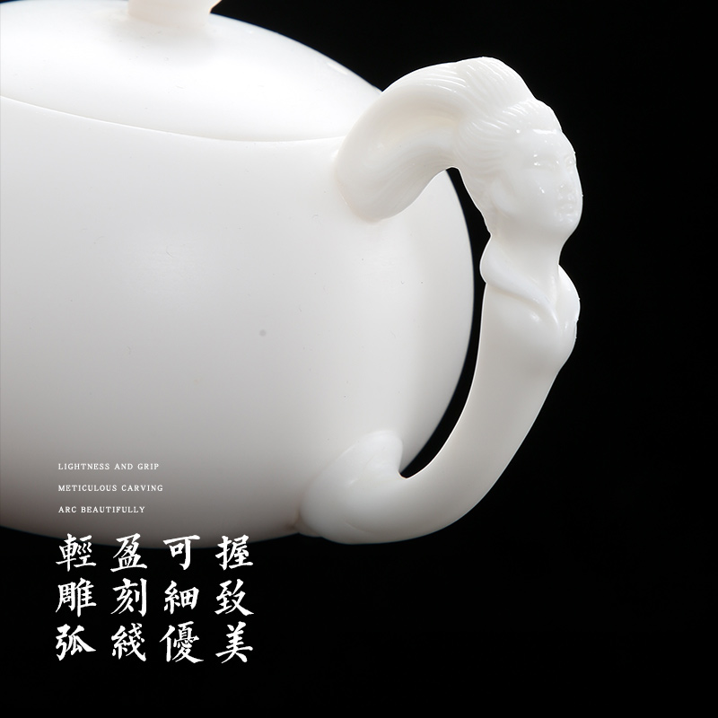 High white porcelain teapot dehua top - grade biscuit firing kung fu suit household ceramics single pot large pure manual xi shi pot